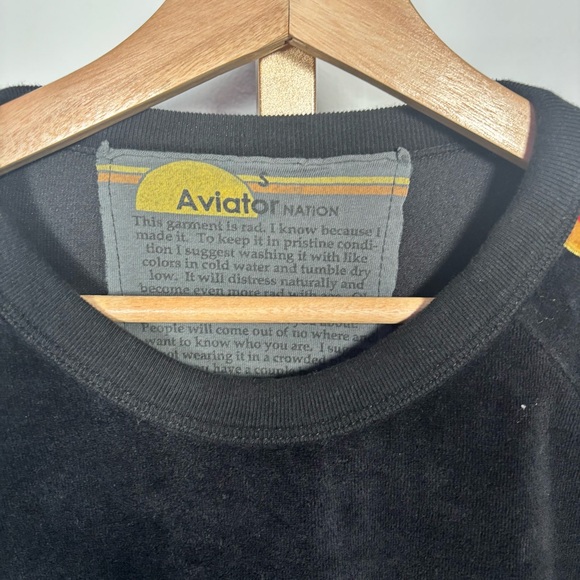 Aviator Nation Classic Velvet Black Sweatshirt with Yellow Accents Small - Picture 4 of 6
